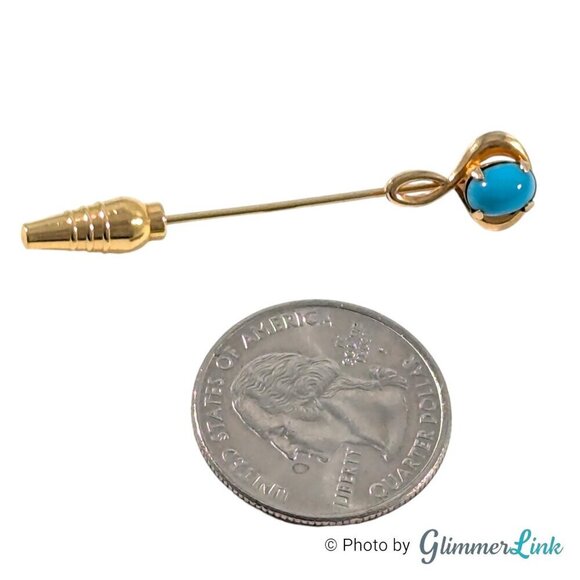Vintage 12KT Gold Filled Oval Faux Turquoise Cabochon Unisex Stick Pin - Picture 6 of 10